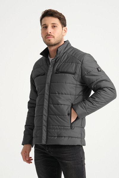 Wise Men's Inflatable Waterproof Chest Pocket Inner Lining printed Stand Collar Coat