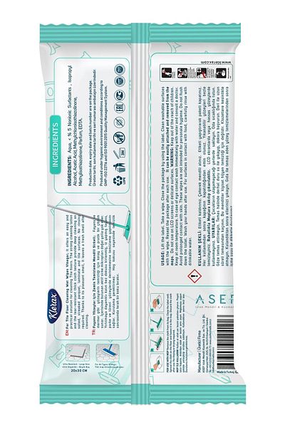 Klerax Tile, ceramic, Marble Wet Floor Cloth with Vinegar Extract Jumbo 20x30 Cm 18 Sheets