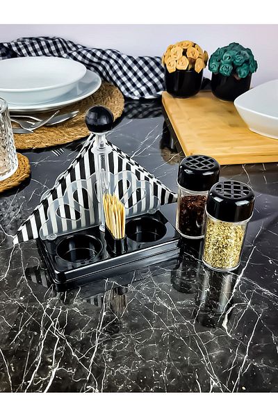 ESA STORE 2-Piece Spice Jar Pepper and Thyme Set - Napkin Holder and Toothpick Holder, Piano Black Color