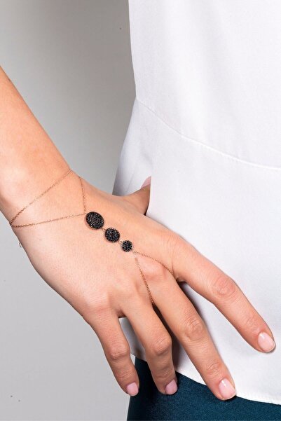 SUNSHINE 925 Ayar Rose Kaplamalı Siyah Taşlı Yuvarlak Gümüş Şahmeran