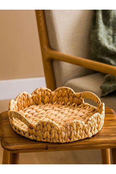 LC Waikiki LCW HOME Açık Kahverengi Yuvarlak Hasır Dekoratif Tepsi 30 Cm