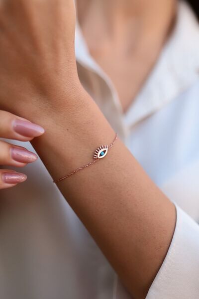 SUNSHINE 925 Ayar Rose Kaplama Turkuaz Taşlı Göz Gümüş Bileklik