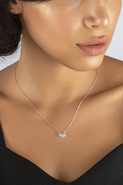 SUNSHINE 925 Ayar Swarovski Taşlı Köpek Sembolü Rodyum Kaplamalı Gümüş Kolye