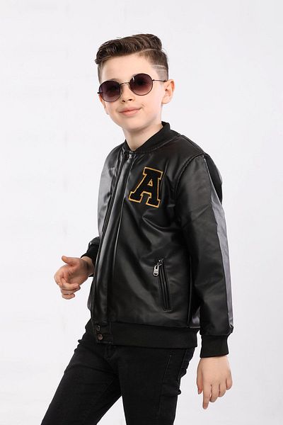 Go Veform Boy's Black Faux Leather Coat - a Set Avm112
