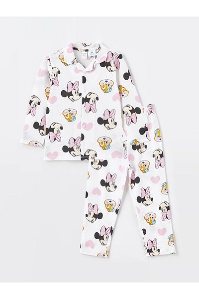 LC Waikiki Lcw Baby Polo Neck Long Sleeve Minnie Mouse Printed Baby Girl Pajamas Suit