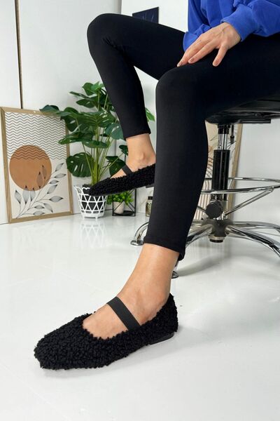 Nstil Чорні пухнасті легкі жіночі туфлі на щодень - низький каблук, еластична...