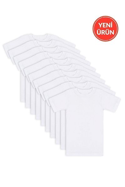 ÖZKAN underwear Boy's T-Shirt - 100% Cotton, Flexible and Comfortable Half Sleeve, Closed Neck Undershirt Özkan 0706 10 Pack