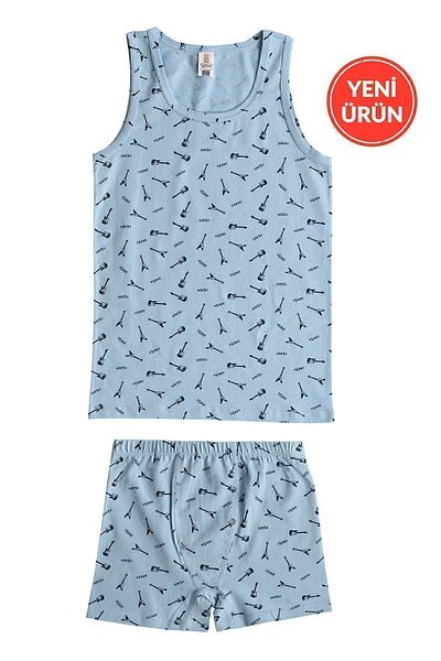 ÖZKAN underwear Boys' Underwear - Cotton Print, Lycra Single Jersey, Flexible and Comfortable Thick Strap Tank Top Shorts 32046