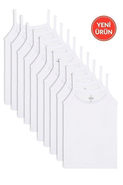ÖZKAN underwear Özkan 0805 - 10 Pack Girl's Rope Strap, 100% Cotton, Flexible and Comfortable Collar, Embroidery Daisy Detail