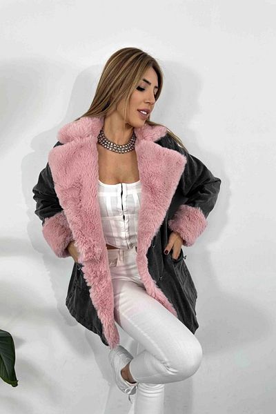 Lady Pixie Palton lung de damă din denim cu blană