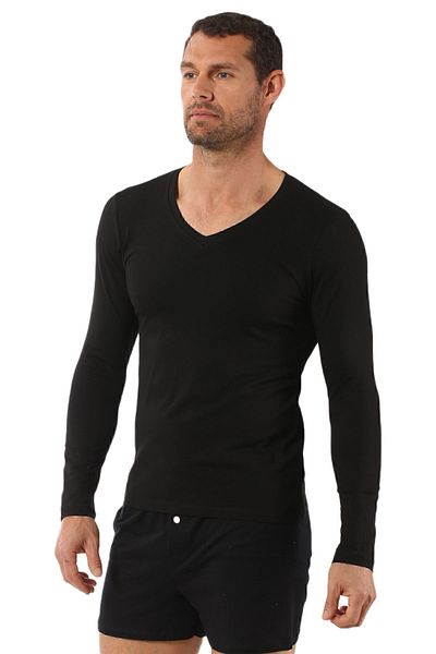 ÖZKAN underwear Özkan 0274 Men's Combed Cotton Lycra Cotton V-Neck Long Sleeve T-Shirt Undershirt