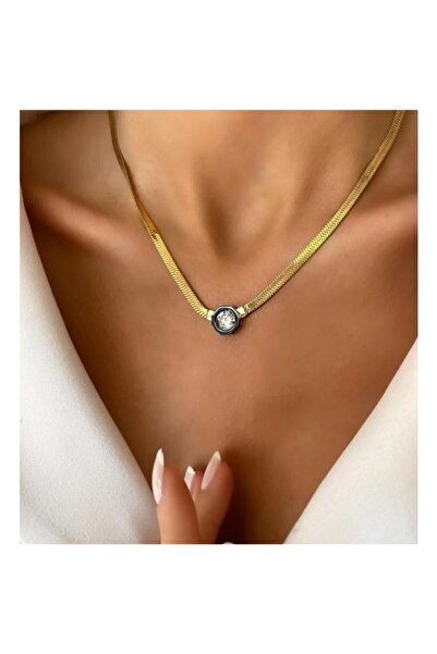 BORENO Paslanmaz Çelik Üzeri Altın Kaplama Çağla Şikel Kolye