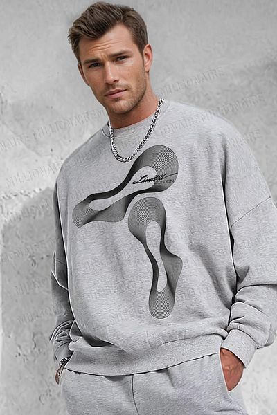 Millionaire Ανδρικό φούτερ Fleece σε γκρι Oversize - 0 Crew Neck, Limited Printed