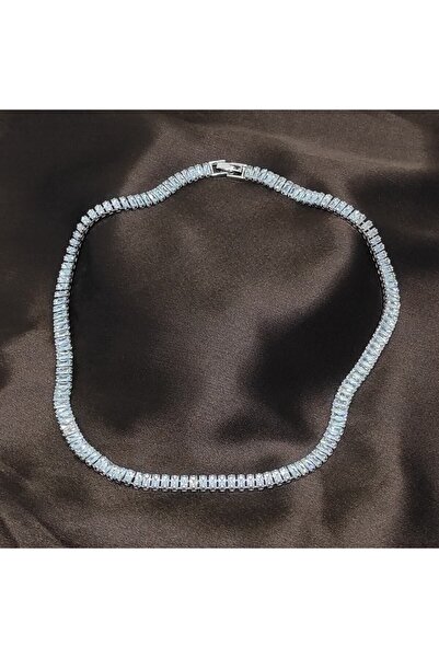 Genel Markalar Suyolu Kolye Baget Taşlı Zirkon Taşlı Zirkonyum 44 Cm Gümüş Renk