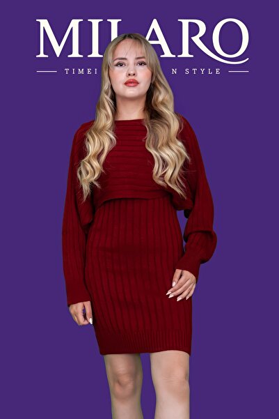 Butik Triko Kumaş Kazaklı Elbise Takımı