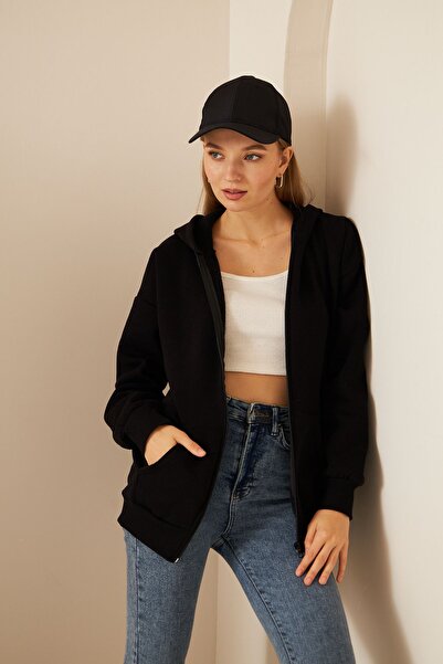 MEGOMEL كارديجان شتوي بغطاء رأس قطن 100% بسحاب أسود للجنسين مع شال 3 خيوط