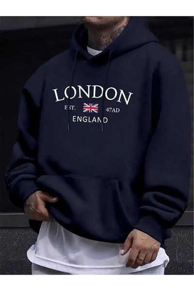 MOONBULL Мъжки суичър с качулка с щампи London England - кенгуру джоб