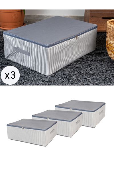 NACAREV Σετ 3 τεμαχίων μεγάλου μεγέθους Anthracite Line Pattern Organizer Under Base 60x40x20 cm