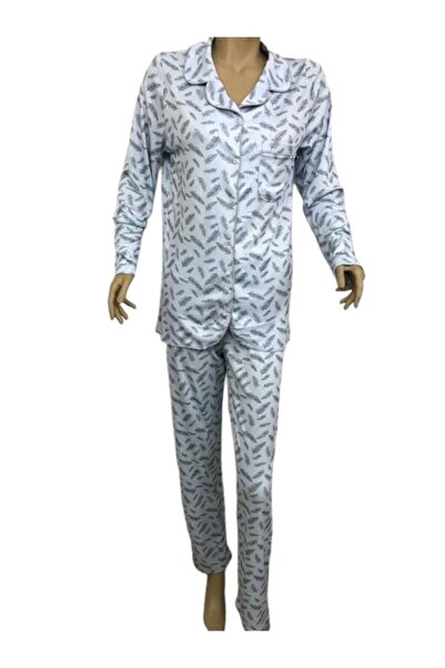 Nena طقم بيجامة نسائي مفتوح من الأمام - 14301 - أزرق