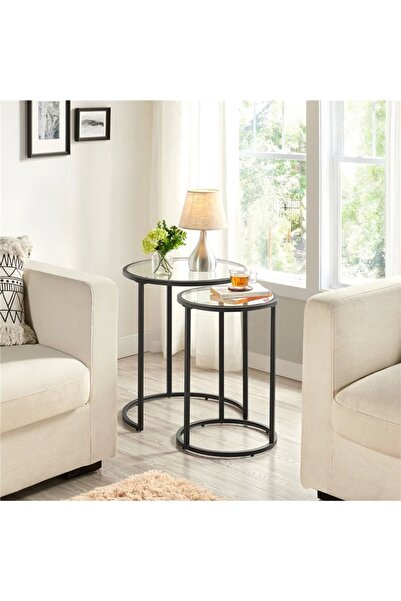 tino furniture Lazio 2 Li Siyah Metal Zigon Sehpa