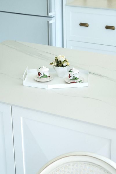 Rarart Concept Moderna White Metal Tea and Coffee Tray - Decorative Presentation Tray
