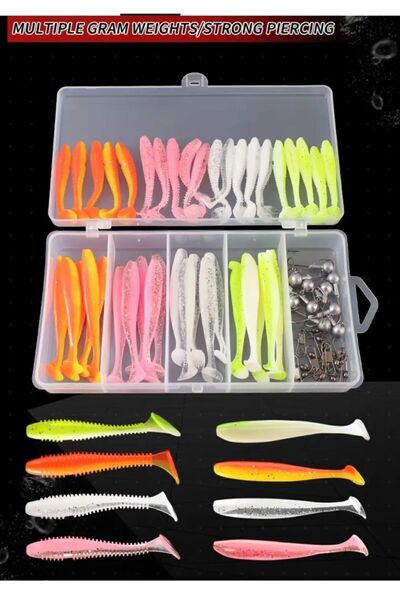 Bozok balıkçılık Silikon Takım,(10 Adet 3.5gr. Zoka ,10adet Klipsli Fırdöndü, 40 Adet 6 Ve 7.5 Cm Silikon ,bir Kutu )