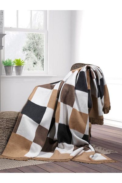 YGT Home Petra Single Checkerboard Patterned Blanket - Tv 150X200
