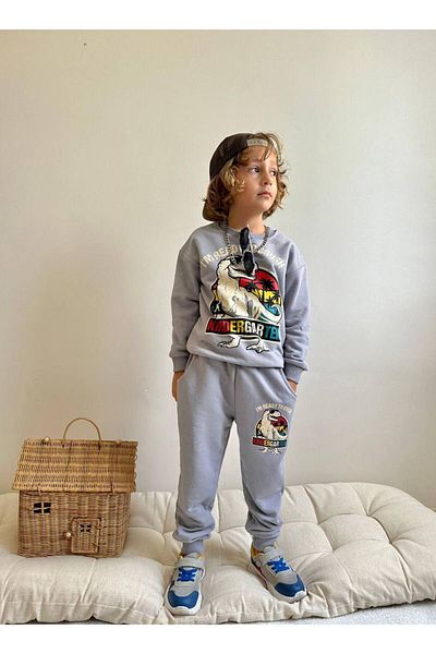 YİGİT BUTİK Boy's Dinosaur Printed Suit