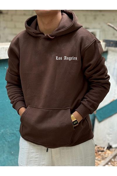 DEEPSENCE Λος Άντζελες Minimal Unisex Oversize Καφέ φούτερ με κουκούλα