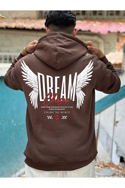 DEEPSENCE Καφέ Oversize Hooded Unisex Φούτερ - DREAM Back Printed