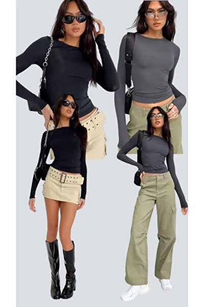 GARDIROZA طاقم الرقبة طويلة الأكمام الجسم - البلوز 2 أسود 2 أنثراسايت