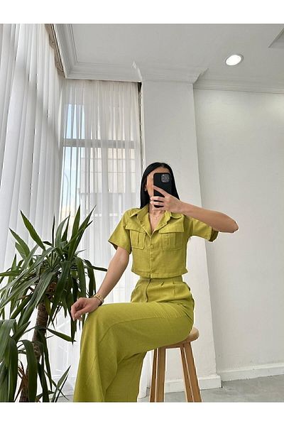 butik derin Vászon ing kabát nadrág női szerszám olaj zöld