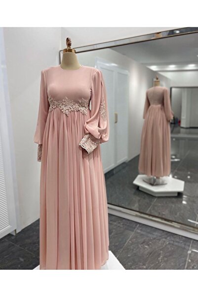 Sera&Parsa Pudra pembe güpürlü tül abiye