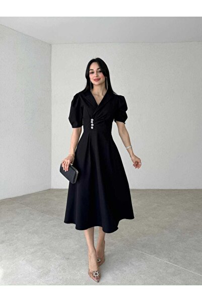 MODA DURAĞI Κίτρινο μίντι φόρεμα - Ποιοτικό σχέδιο