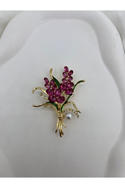 Yıldız Accessory Zirkon Taşlı Gold Pembe İnci Broş ve Kolye Ucu