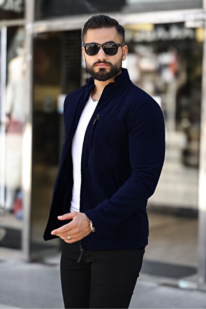 Butik Men's Navy Blue Fleece - 3 Pockets and Full Zipper