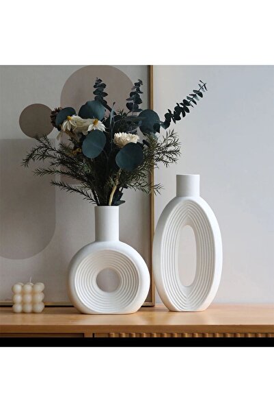 Show Art Hediyelik Donut Hale Vazo Set /Modern Bohem Vazo Set(B:22cm, K:17cm)