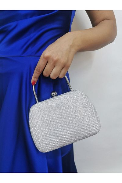 NAZART Rochie de seară argintie cu aspect de piatră mare pentru femei, cu cureaua cu lanț, geantă de seară de logodnă de nuntă