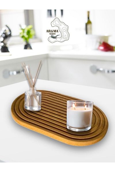 AR&MA WOOD Oval Tamtur Decorative Presentation Tray - Wooden Carved, Breakfast Bathroom Tray