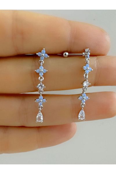 Arescollection Vip Series Zircon Blue Jewelled Helix Piercing Earrings - 1 Piece, Cartilage and Ear Nipple