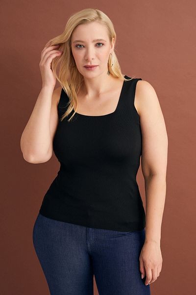 For Big Trend Women's Square Collar Sleeveless Stretchy Knitwear Undershirt (Suitable for size 44-50)