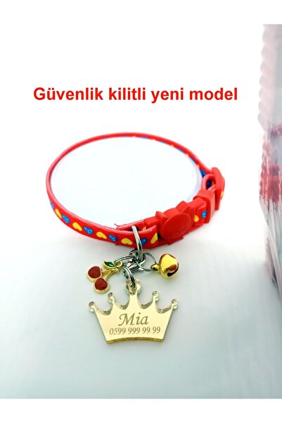 Sempati Store Kişiye Özel Güvenlik Kilitli Isimli Kedi Tasması Kedi Isim Küny...
