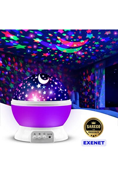 EXENET Süper VIP Ay Yıldız Lamba USB'li Renkli LED Projeksiyon Gökyüzü Galaks...