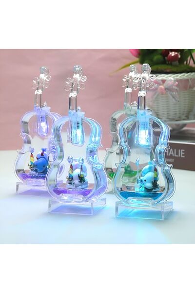 EXENET Özel Keman Temalı Mavi Renkli Işıklı Dekoratif Ev Oda Ofis İşyeri Masa...