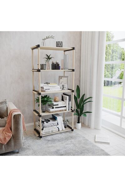 gelirhome Ahşap Ahşap Dekoratif Kitaplık Çok Amaçlı 5 Katlı Modüler Raf 28 cm 117 cm Modern 5 Ahşap Klasik 56