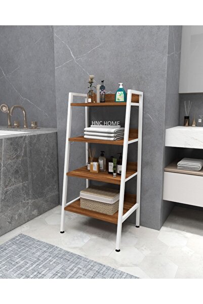 HNC HOME Beyaz Çok Amaçlı Banyo Rafı Organizer Metal İskeletli 4 Raflı Banyo Dolabı Mini Kitaplık