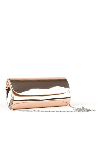 By EDUU Bakır Ayna Rengi Zincir Askı Silindir Model Abiye El Çantası