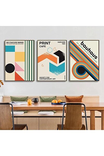 Linacci Комплект от 3 черни метални рамки с ретро цветни архитектурни плакати в стил Баухаус