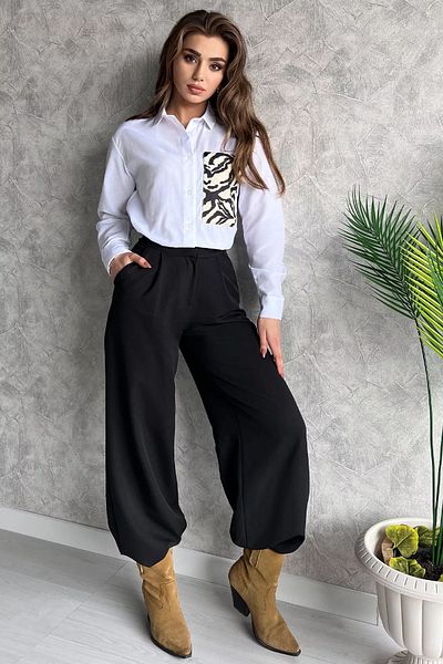 GÜLSELİ Λευκό γυναικείο πουκάμισο με κέντημα Zebra