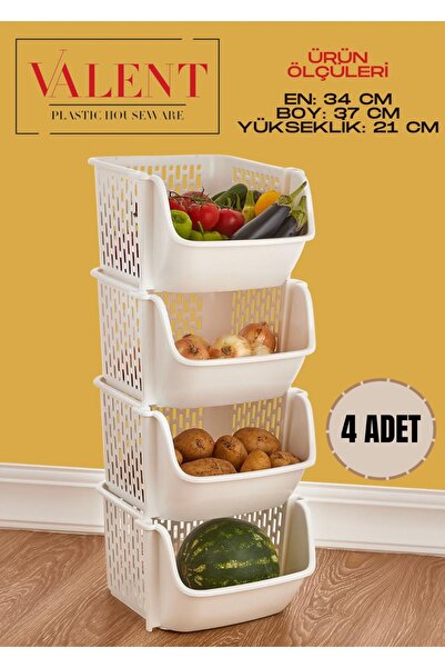 VALENT 4 Adet Patates & Soğanlık, Katlı Sebzelik, Oyuncak Sepeti, Banyo Organizeri Beyaz